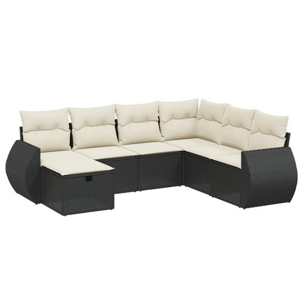 Grote foto vidaxl 7 delige loungeset met kussens poly rattan zwart tuin en terras tuinmeubelen