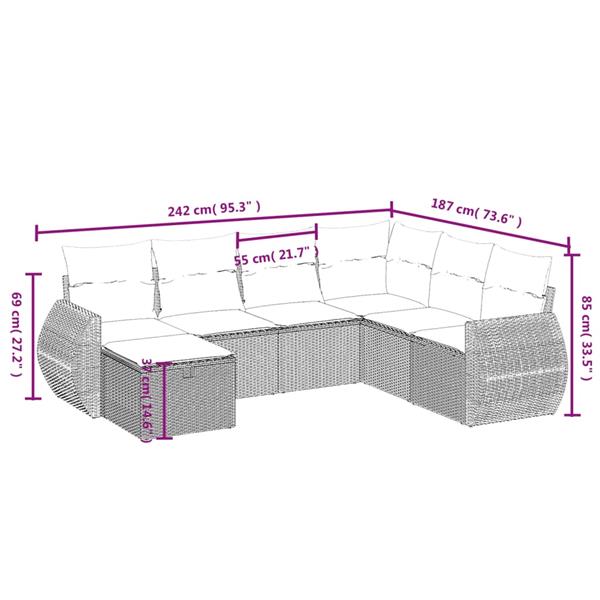 Grote foto vidaxl 7 delige loungeset met kussens poly rattan zwart tuin en terras tuinmeubelen