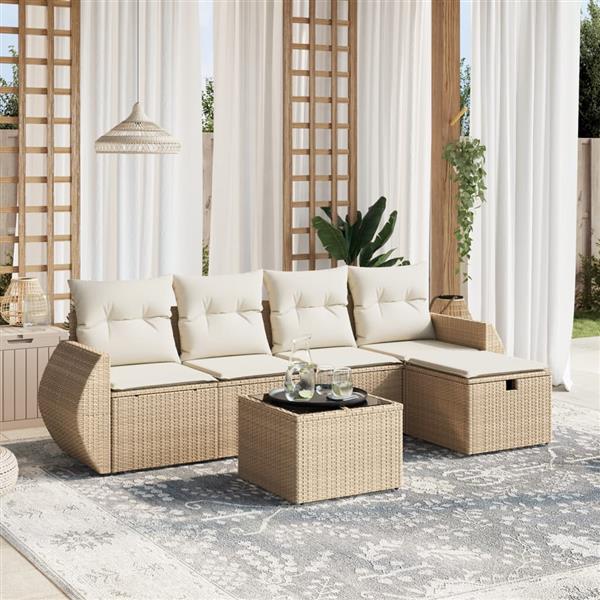 Grote foto vidaxl 6 delige loungeset met kussens poly rattan beige tuin en terras tuinmeubelen