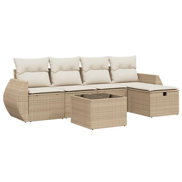 Grote foto vidaxl 6 delige loungeset met kussens poly rattan beige tuin en terras tuinmeubelen