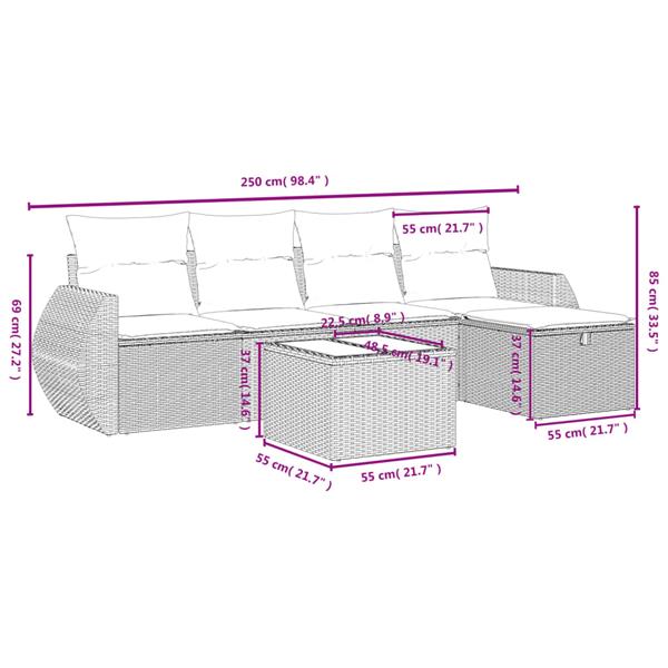 Grote foto vidaxl 6 delige loungeset met kussens poly rattan beige tuin en terras tuinmeubelen