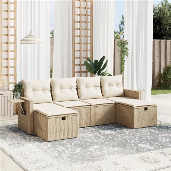 Grote foto vidaxl 6 delige loungeset met kussens poly rattan beige tuin en terras tuinmeubelen