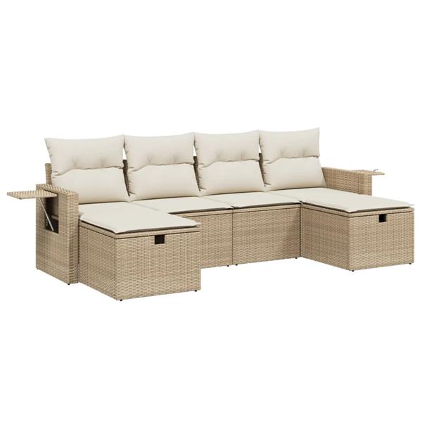 Grote foto vidaxl 6 delige loungeset met kussens poly rattan beige tuin en terras tuinmeubelen