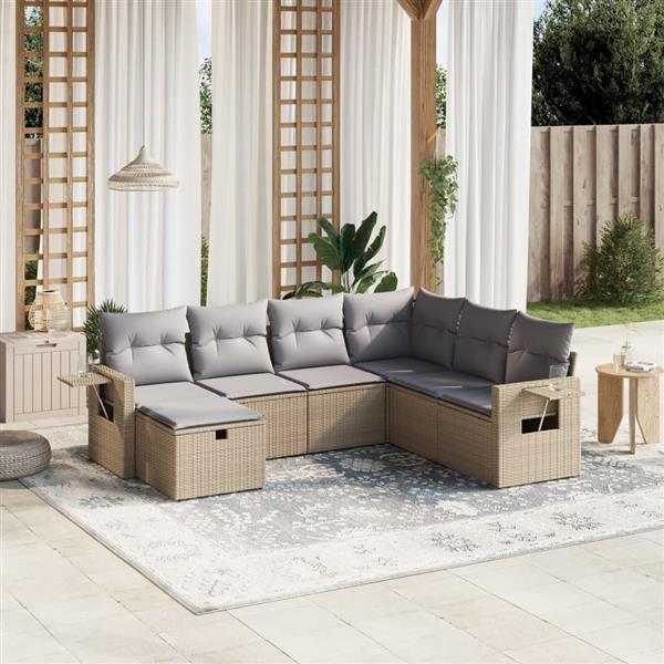 Grote foto vidaxl 7 delige loungeset met kussens poly rattan gemengd beige tuin en terras tuinmeubelen