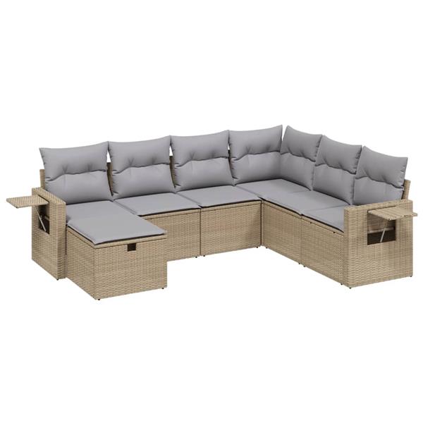 Grote foto vidaxl 7 delige loungeset met kussens poly rattan gemengd beige tuin en terras tuinmeubelen