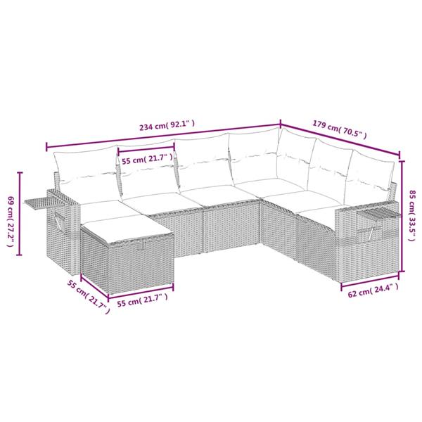 Grote foto vidaxl 7 delige loungeset met kussens poly rattan gemengd beige tuin en terras tuinmeubelen