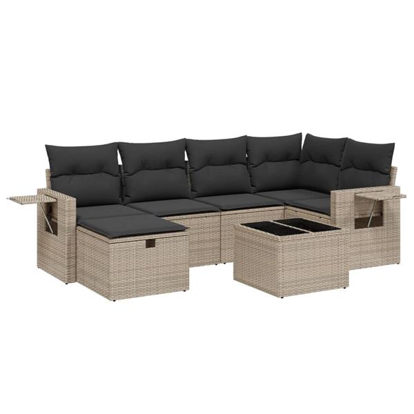 Grote foto vidaxl 7 delige loungeset met kussens poly rattan grijs tuin en terras tuinmeubelen