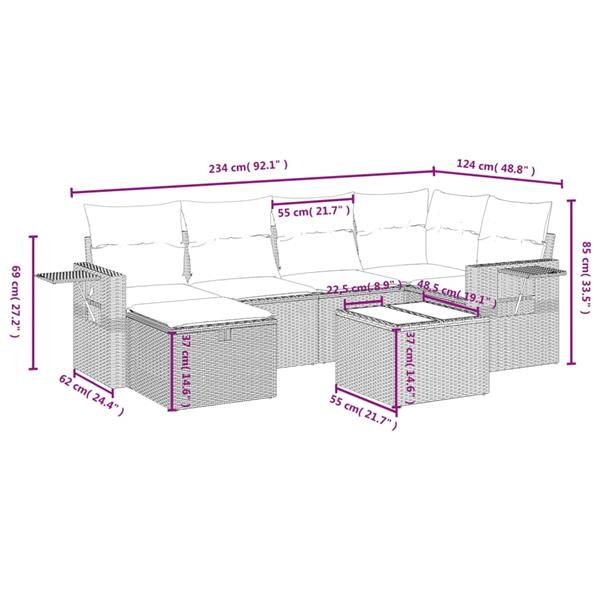 Grote foto vidaxl 7 delige loungeset met kussens poly rattan grijs tuin en terras tuinmeubelen