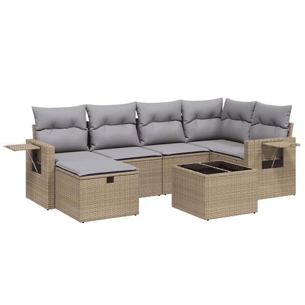 Grote foto vidaxl 7 delige loungeset met kussens poly rattan gemengd beige tuin en terras tuinmeubelen