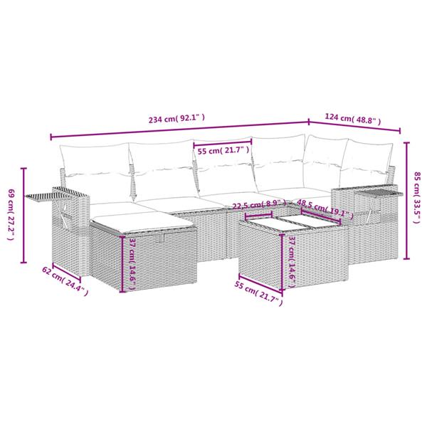 Grote foto vidaxl 7 delige loungeset met kussens poly rattan gemengd beige tuin en terras tuinmeubelen