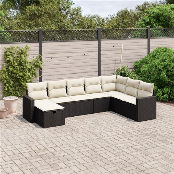 Grote foto vidaxl 8 delige loungeset met kussens poly rattan zwart tuin en terras tuinmeubelen