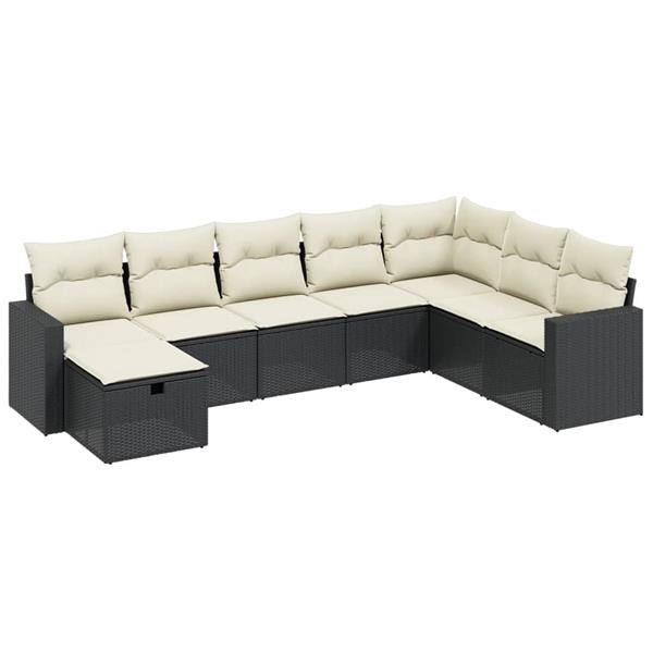 Grote foto vidaxl 8 delige loungeset met kussens poly rattan zwart tuin en terras tuinmeubelen