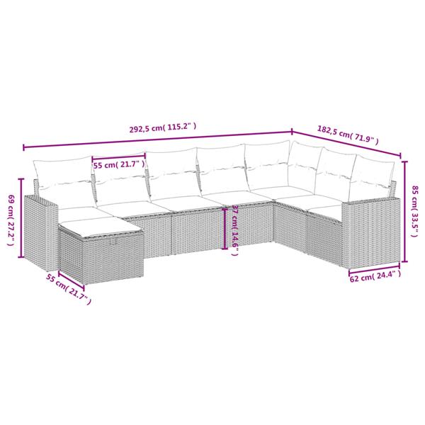 Grote foto vidaxl 8 delige loungeset met kussens poly rattan zwart tuin en terras tuinmeubelen