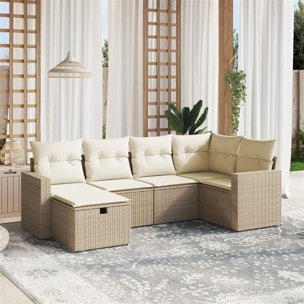 Grote foto vidaxl 6 delige loungeset met kussens poly rattan beige tuin en terras tuinmeubelen