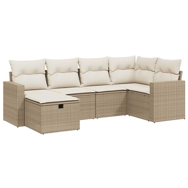 Grote foto vidaxl 6 delige loungeset met kussens poly rattan beige tuin en terras tuinmeubelen