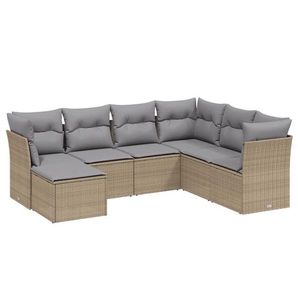 Grote foto vidaxl 7 delige loungeset met kussens poly rattan gemengd beige tuin en terras tuinmeubelen