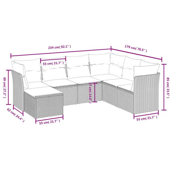 Grote foto vidaxl 7 delige loungeset met kussens poly rattan gemengd beige tuin en terras tuinmeubelen
