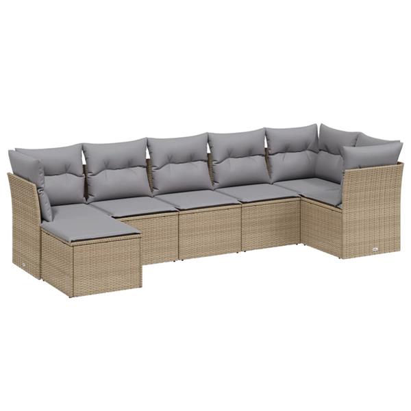 Grote foto vidaxl 7 delige loungeset met kussens poly rattan gemengd beige tuin en terras tuinmeubelen