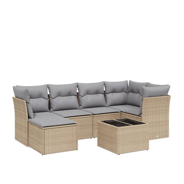Grote foto vidaxl 7 delige loungeset met kussens poly rattan gemengd beige tuin en terras tuinmeubelen