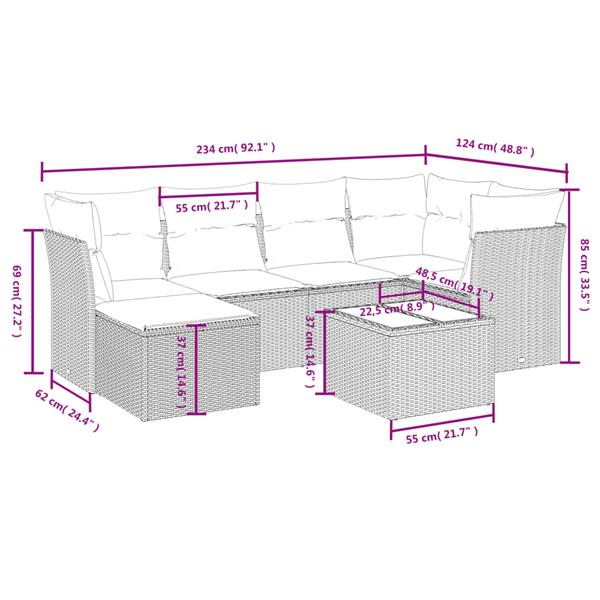 Grote foto vidaxl 7 delige loungeset met kussens poly rattan gemengd beige tuin en terras tuinmeubelen