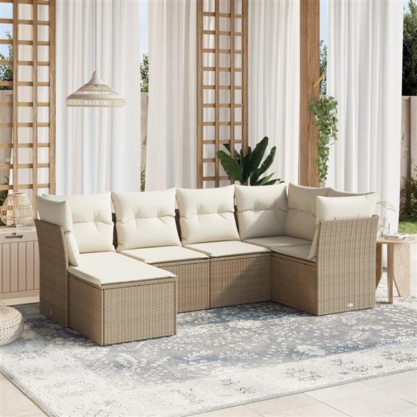 Grote foto vidaxl 6 delige loungeset met kussens poly rattan beige tuin en terras tuinmeubelen