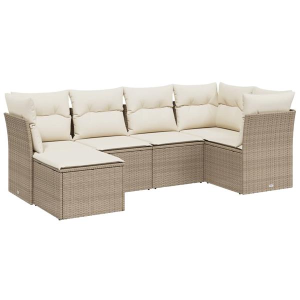 Grote foto vidaxl 6 delige loungeset met kussens poly rattan beige tuin en terras tuinmeubelen
