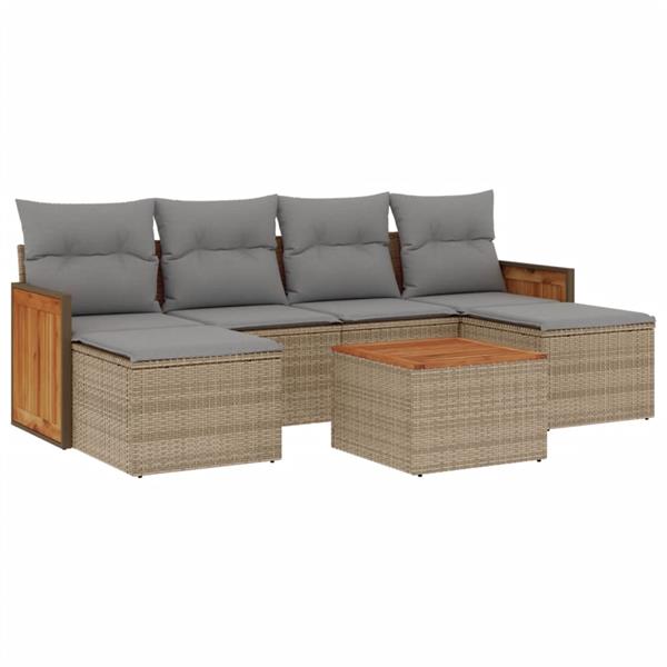 Grote foto vidaxl 7 delige loungeset met kussens poly rattan beige tuin en terras tuinmeubelen