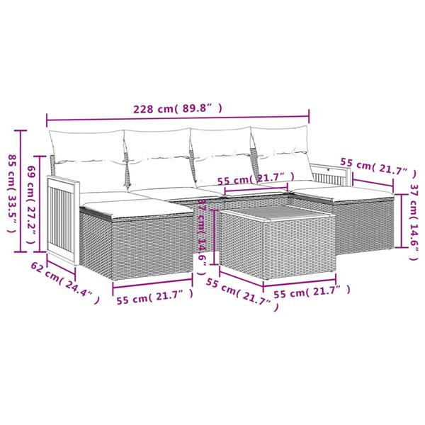 Grote foto vidaxl 7 delige loungeset met kussens poly rattan beige tuin en terras tuinmeubelen