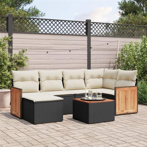 Grote foto vidaxl 7 delige loungeset met kussens poly rattan zwart tuin en terras tuinmeubelen