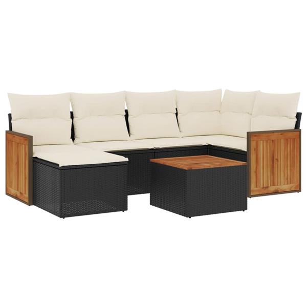 Grote foto vidaxl 7 delige loungeset met kussens poly rattan zwart tuin en terras tuinmeubelen