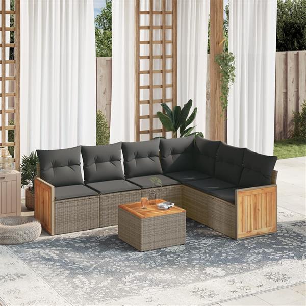 Grote foto vidaxl 7 delige loungeset met kussens poly rattan grijs tuin en terras tuinmeubelen