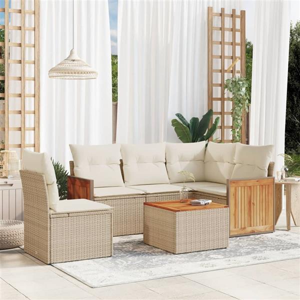 Grote foto vidaxl 6 delige loungeset met kussens poly rattan beige tuin en terras tuinmeubelen