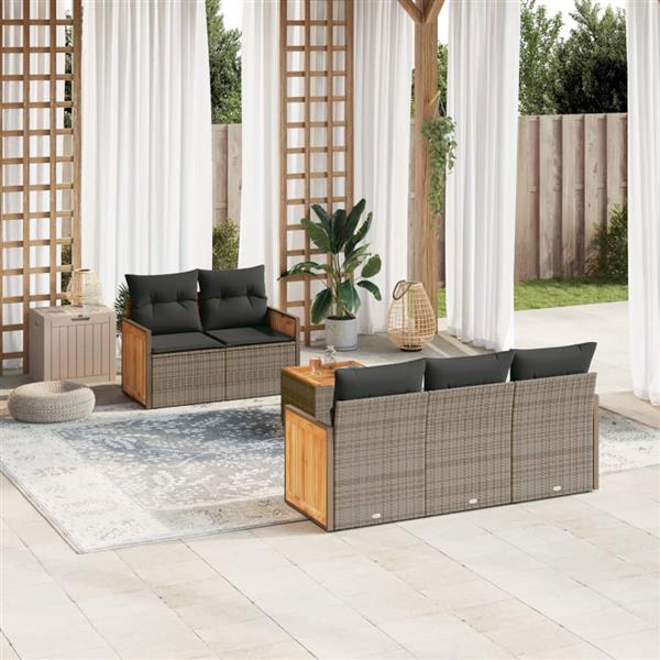 Grote foto vidaxl 6 delige loungeset met kussens poly rattan grijs tuin en terras tuinmeubelen