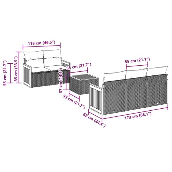 Grote foto vidaxl 6 delige loungeset met kussens poly rattan grijs tuin en terras tuinmeubelen