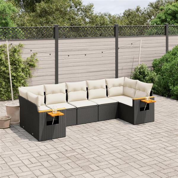 Grote foto vidaxl 7 delige loungeset met kussens poly rattan zwart tuin en terras tuinmeubelen