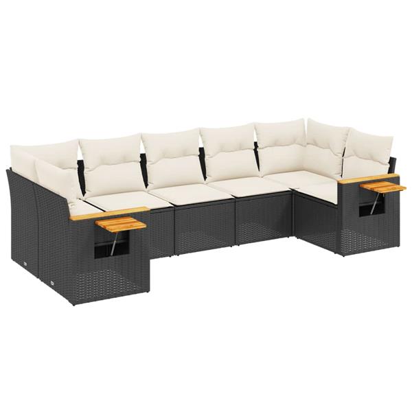 Grote foto vidaxl 7 delige loungeset met kussens poly rattan zwart tuin en terras tuinmeubelen