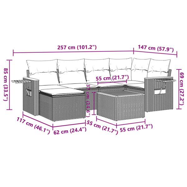 Grote foto vidaxl 7 delige loungeset met kussens poly rattan grijs tuin en terras tuinmeubelen