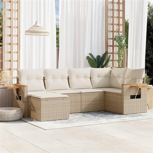 Grote foto vidaxl 6 delige loungeset met kussens poly rattan beige tuin en terras tuinmeubelen
