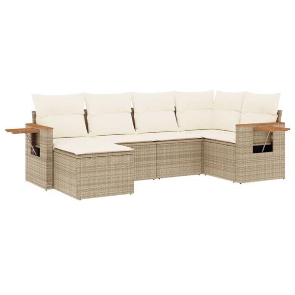 Grote foto vidaxl 6 delige loungeset met kussens poly rattan beige tuin en terras tuinmeubelen