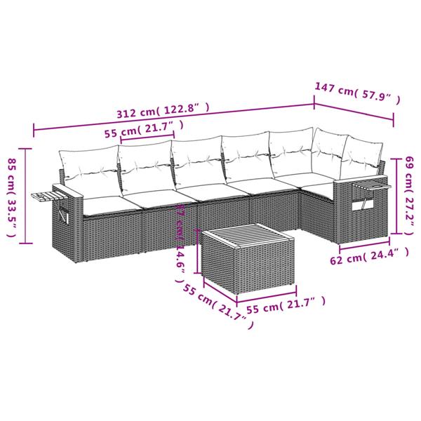 Grote foto vidaxl 7 delige loungeset met kussens poly rattan grijs tuin en terras tuinmeubelen