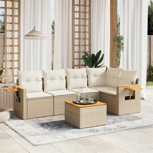 Grote foto vidaxl 6 delige loungeset met kussens poly rattan beige tuin en terras tuinmeubelen