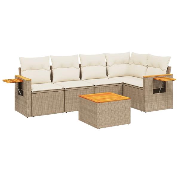 Grote foto vidaxl 6 delige loungeset met kussens poly rattan beige tuin en terras tuinmeubelen