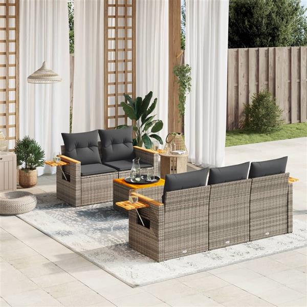 Grote foto vidaxl 6 delige loungeset met kussens poly rattan grijs tuin en terras tuinmeubelen