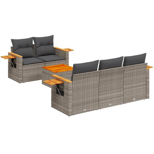 Grote foto vidaxl 6 delige loungeset met kussens poly rattan grijs tuin en terras tuinmeubelen