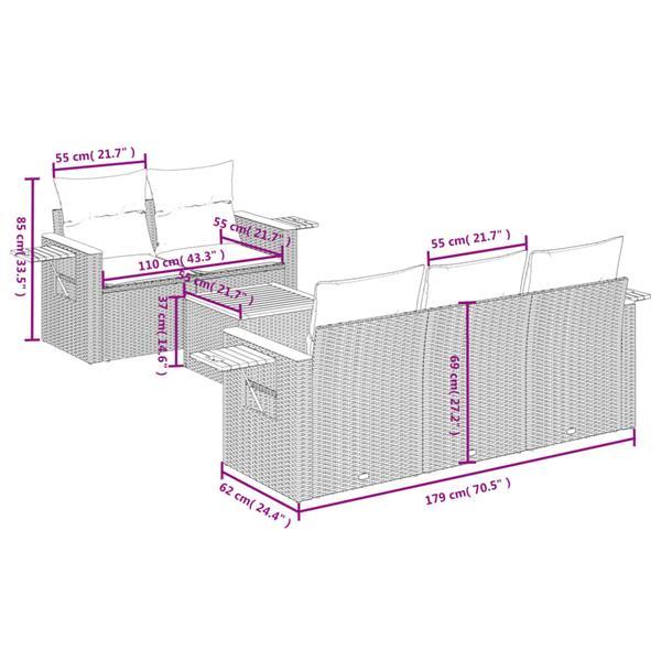 Grote foto vidaxl 6 delige loungeset met kussens poly rattan grijs tuin en terras tuinmeubelen