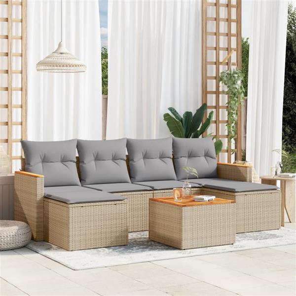 Grote foto vidaxl 7 delige loungeset met kussens poly rattan beige tuin en terras tuinmeubelen