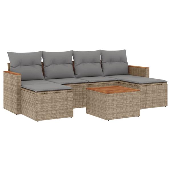 Grote foto vidaxl 7 delige loungeset met kussens poly rattan beige tuin en terras tuinmeubelen