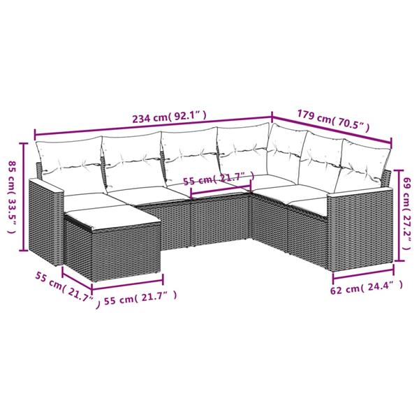 Grote foto vidaxl 7 delige loungeset met kussens poly rattan beige tuin en terras tuinmeubelen