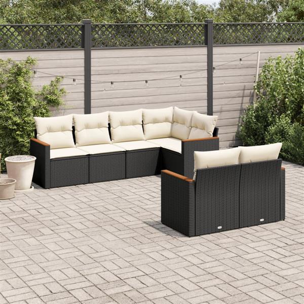 Grote foto vidaxl 7 delige loungeset met kussens poly rattan zwart tuin en terras tuinmeubelen