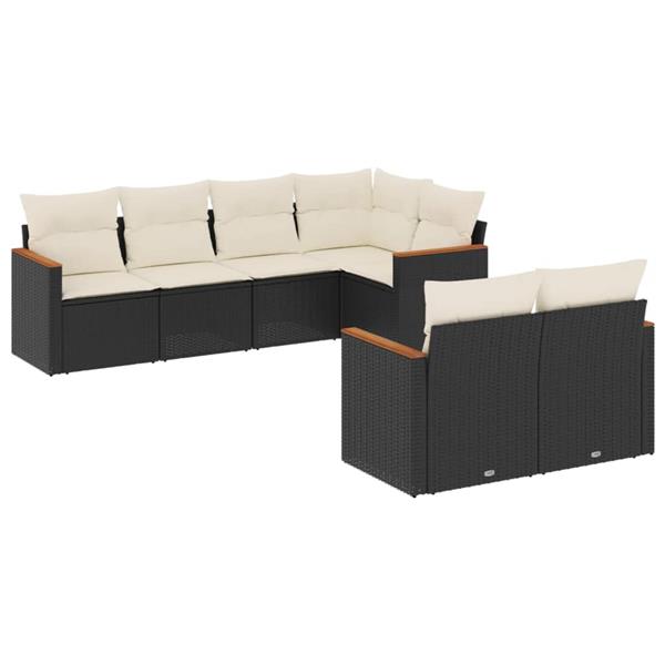 Grote foto vidaxl 7 delige loungeset met kussens poly rattan zwart tuin en terras tuinmeubelen